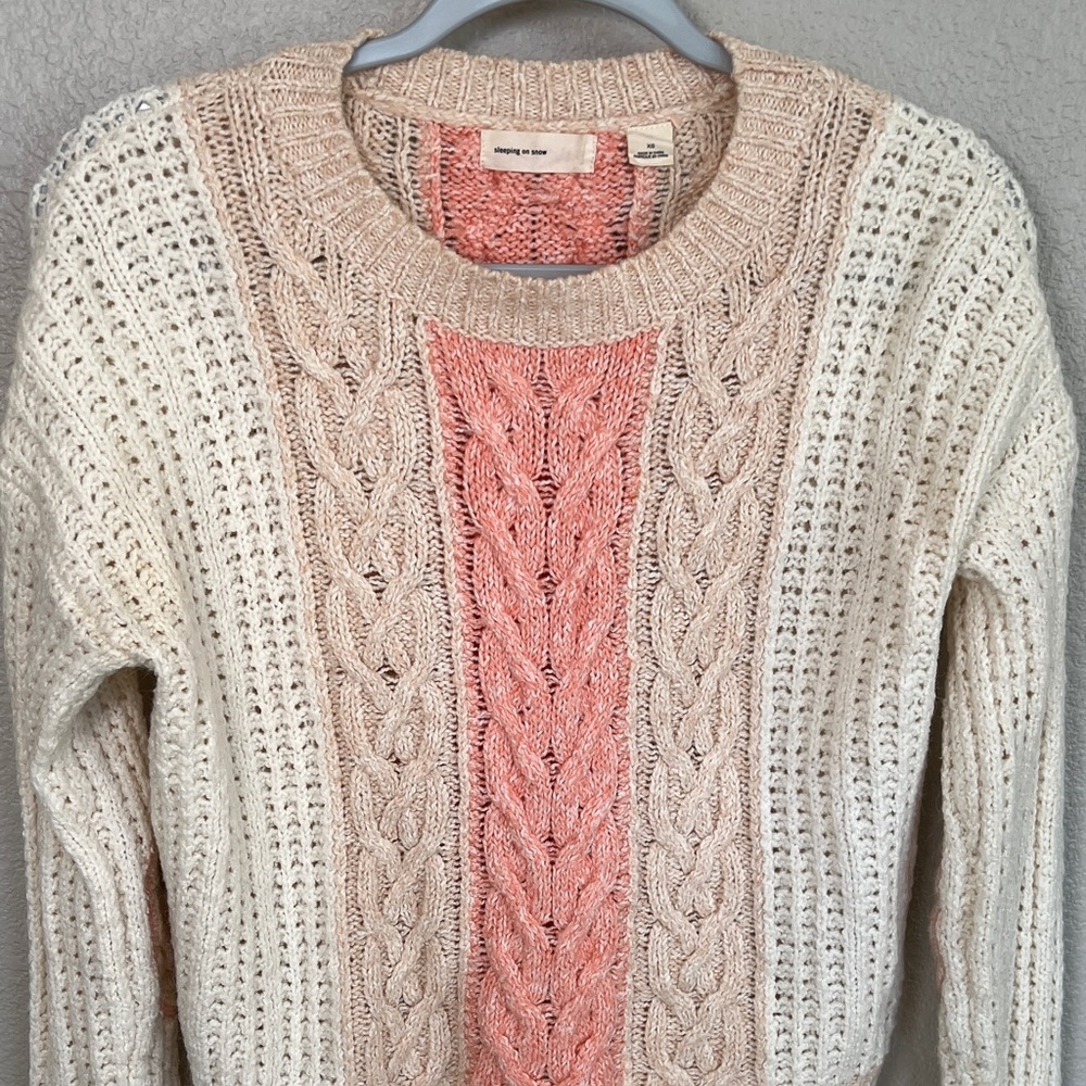 Pink Cable Knit Sweater - Cream and Pink